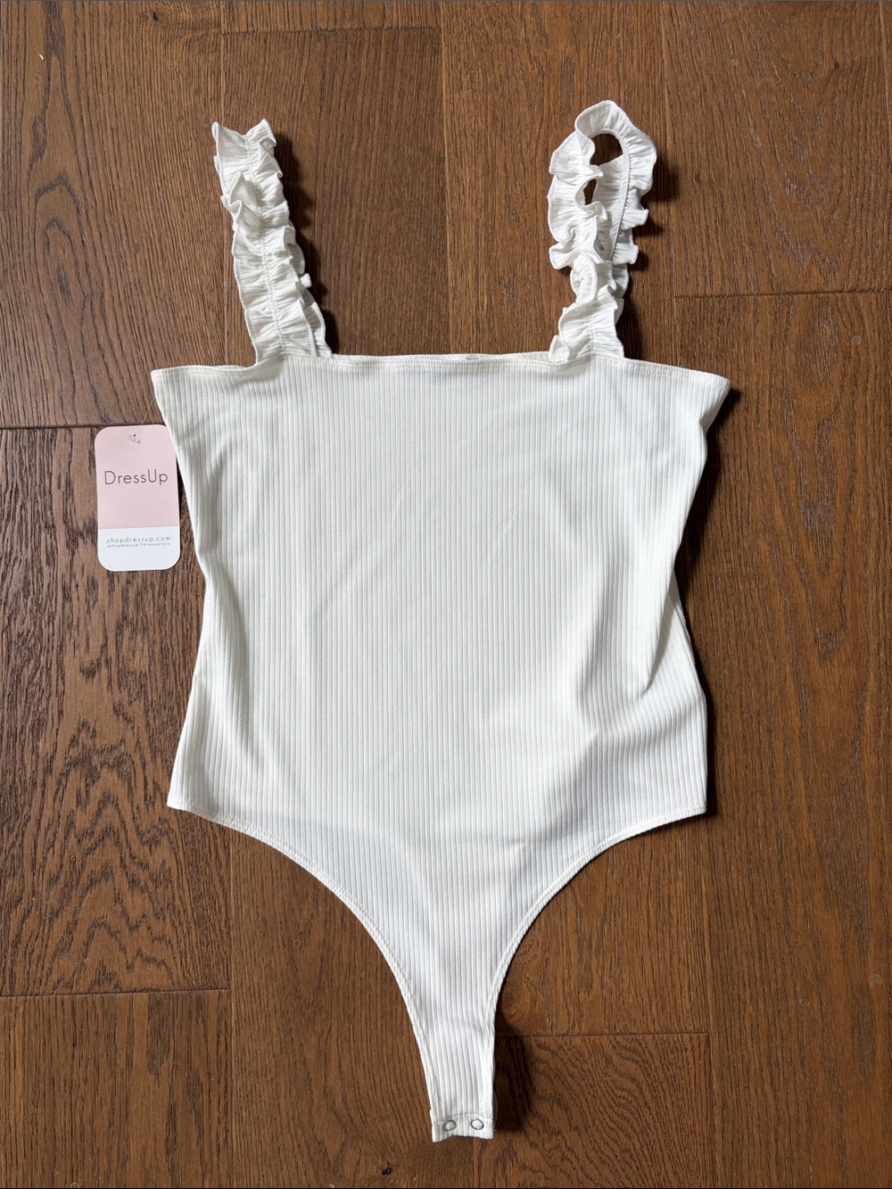 NWT White Ribbed Ruffle-Strap Bodysuit